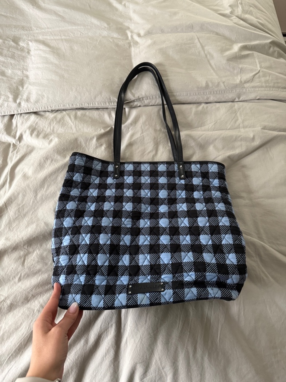Vera Bradley Quilted Plaid Tote - Light Blue & Black